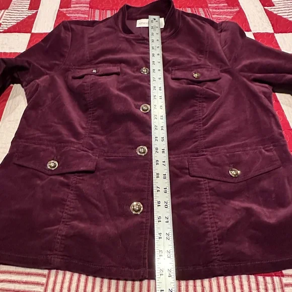 Chico's Rich Burgundy Utility Jacket with Gold Accents - Picture 7 of 10